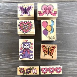Set of 8 Stamping Up Scrapbook Wooden Rubber Stamps
